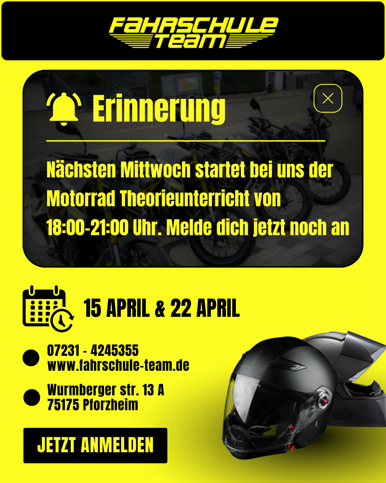 Beeilt euch! Diesen Mittwoch startet bei uns der Motorrad Theorieunterricht von 1800 2100 Uhr