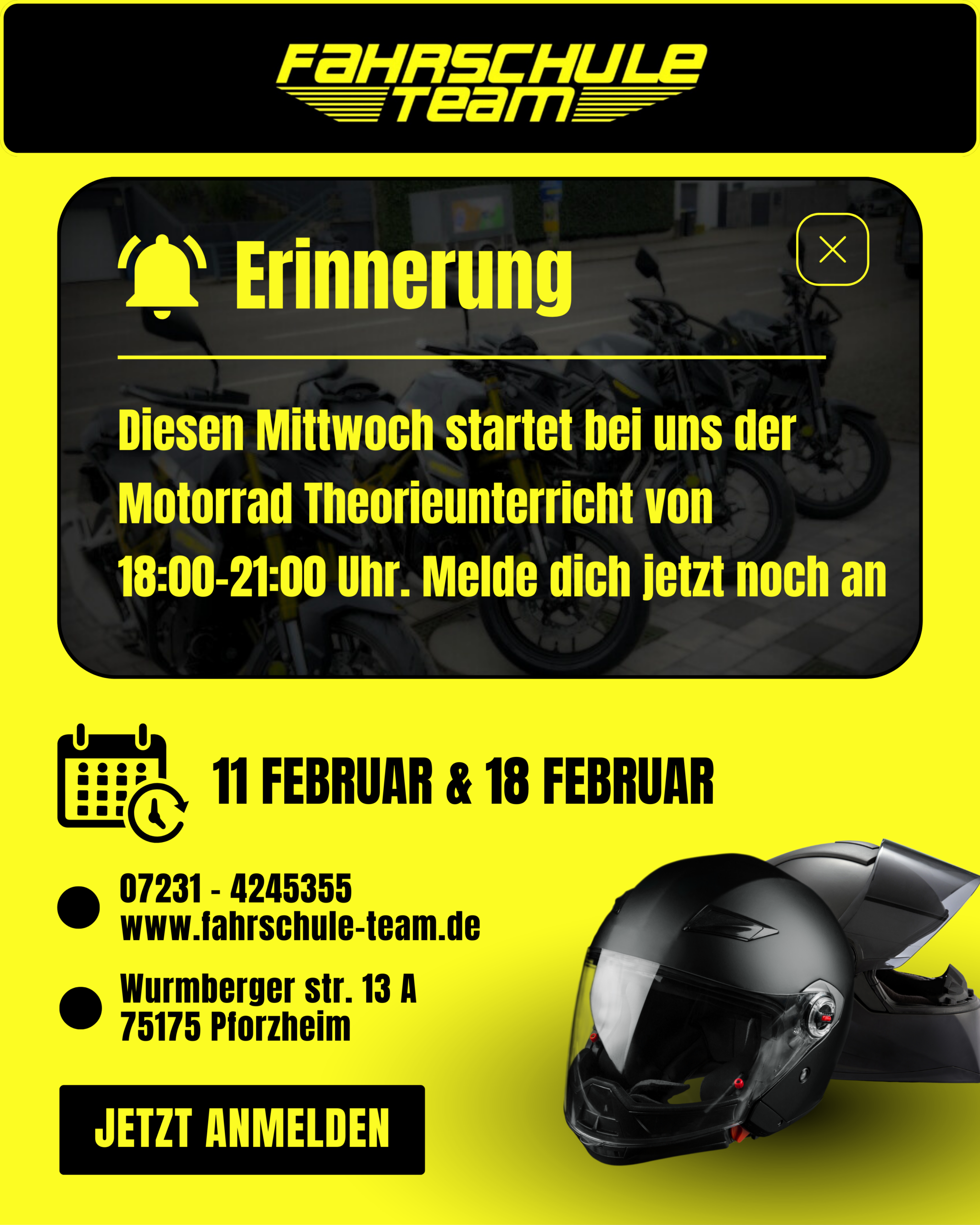 Beeilt euch! Diesen Mittwoch startet bei uns der Motorrad Theorieunterricht von 1800 2100 Uhr