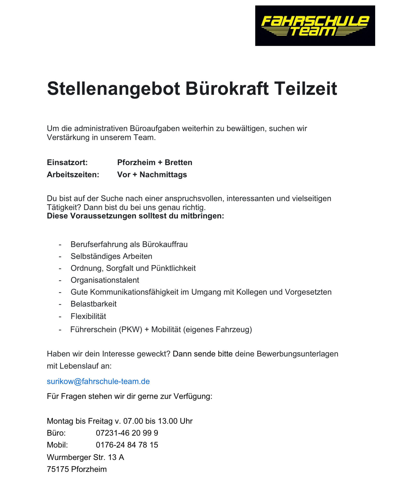 Stellenanzeige Büro 28.05.25